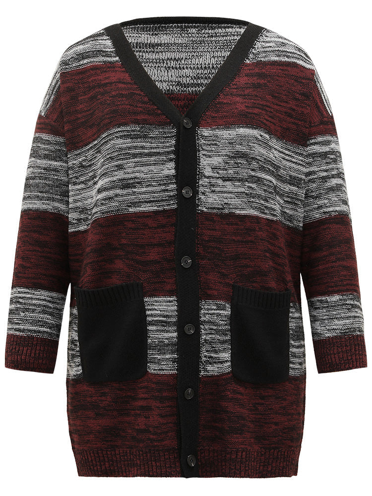 Heather Colorblock Contrast Pocket Button Through Cardigan