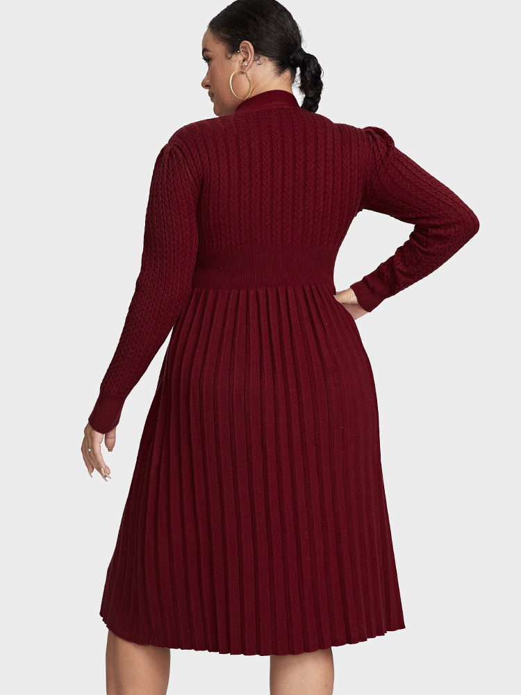 Tie Neck Bowknot Pleated Sweater Dress