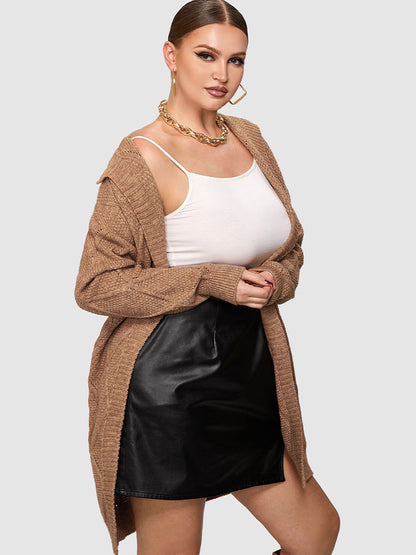 Cable Knit Belted Hooded Cadigan