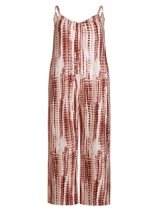 Tie Dye Striped Pocket Backless Cami Jumpsuit