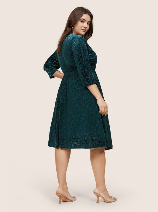 Plain Texture Floral Velvet Pocket Dress