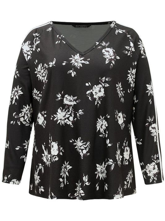 Floral Raglan Sleeve Contrast Trim Sweatshirt