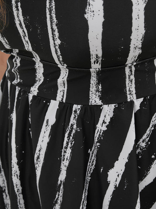 Striped Contrast Adjustable Straps A Line Swim Dress