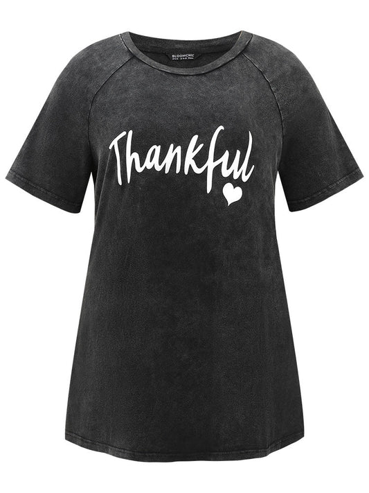 Vintage Letter Print Round Neck Raglan Sleeve T-shirt