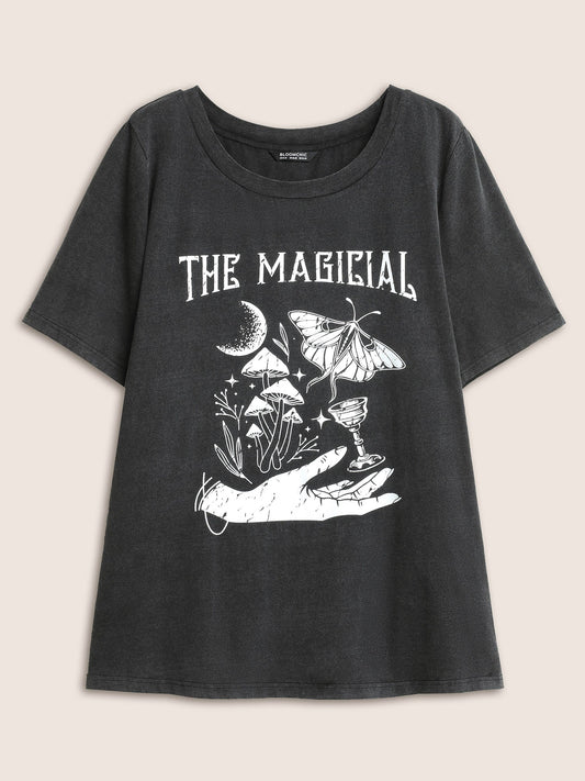 Horoscope Print Vintage Round Neck T-shirt