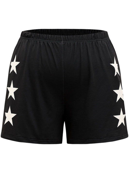 Star Print Pocket Elastic Waist Sleep Shorts