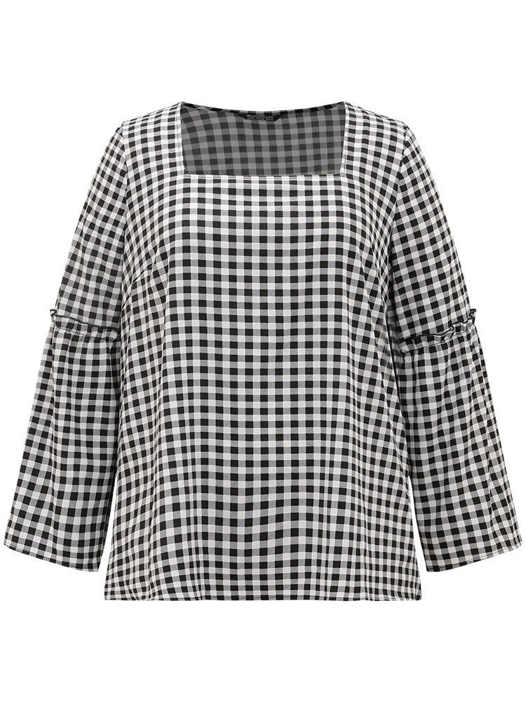 Halloween Gingham Frill Trim Woven Top