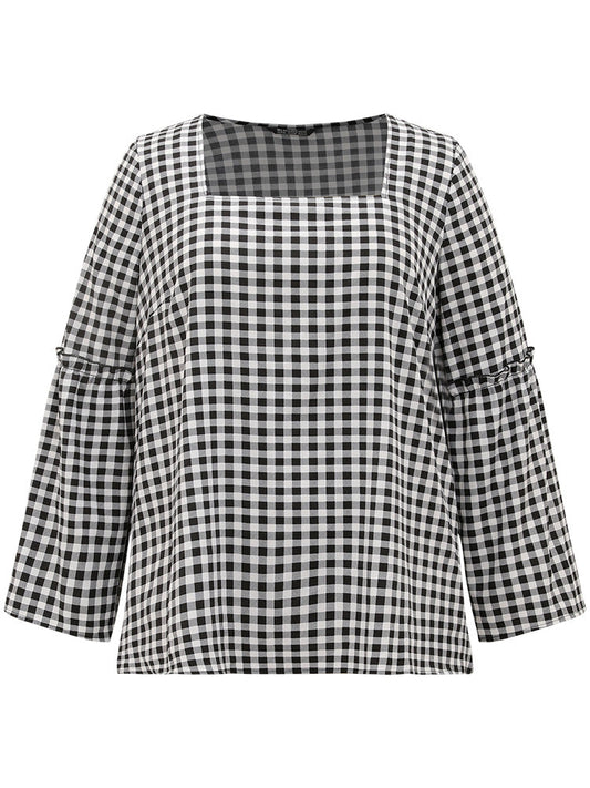 Halloween Gingham Frill Trim Woven Top