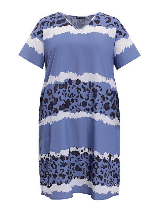 Leopard Contrast Pocket Tie Dye Knee Dress