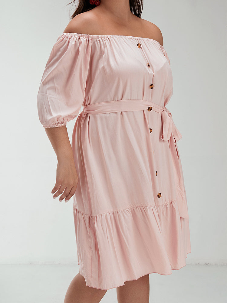 Button Backless Off Shoulder Dress