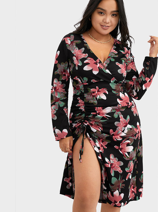 Floral Print Ruched Split Dress
