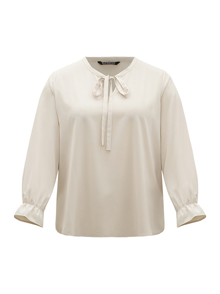Plain Ties Ruffle Trim Woven Top