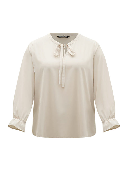 Plain Ties Ruffle Trim Woven Top