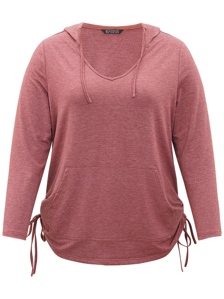 Plain Heather Pocket Drawstring Hooded Sweatshirt
