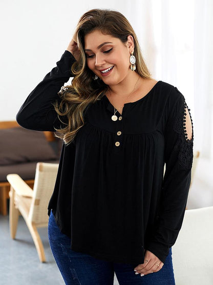 Hollow Out Button Collar Top