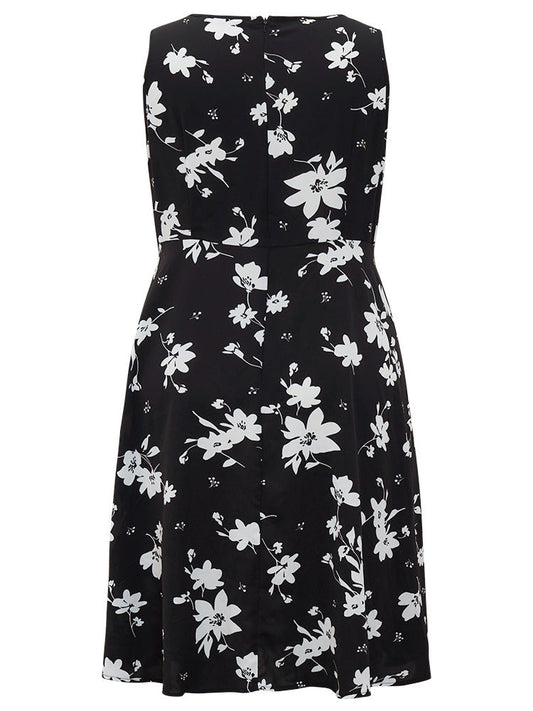 Floral Print Flutter Hem Pocket Zipper Back Tank Dress