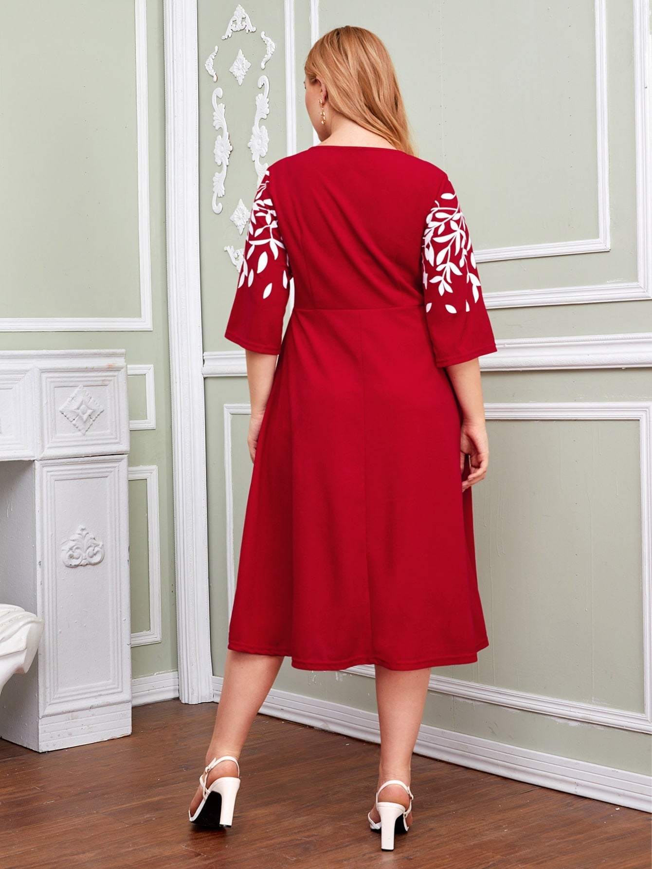 Leaf Print Fit & Flare Dress