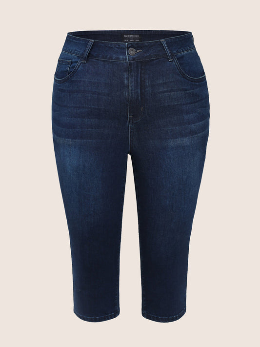 Dark Wash Below The Knees Pocket Jeans