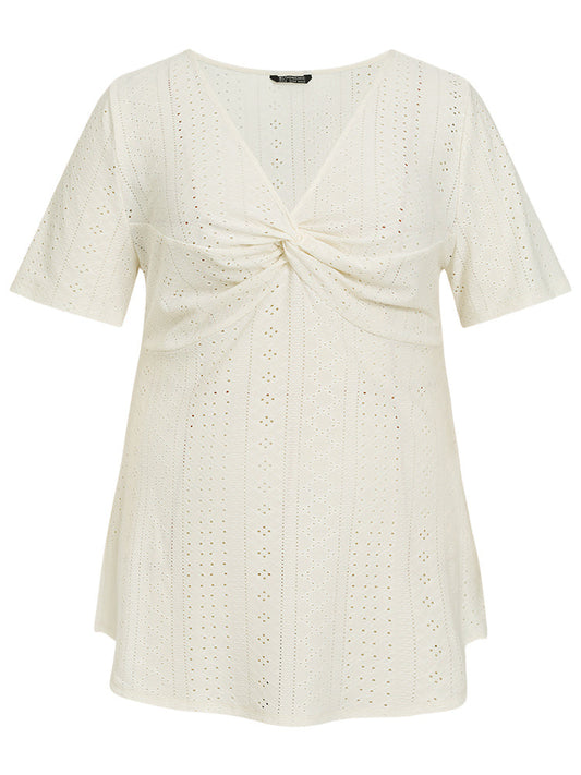 Plain Broderie Anglaise Twist Front T-shirt