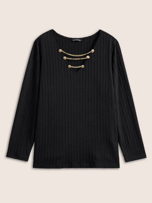 Plain Textured Metal Chain Detail T-shirt