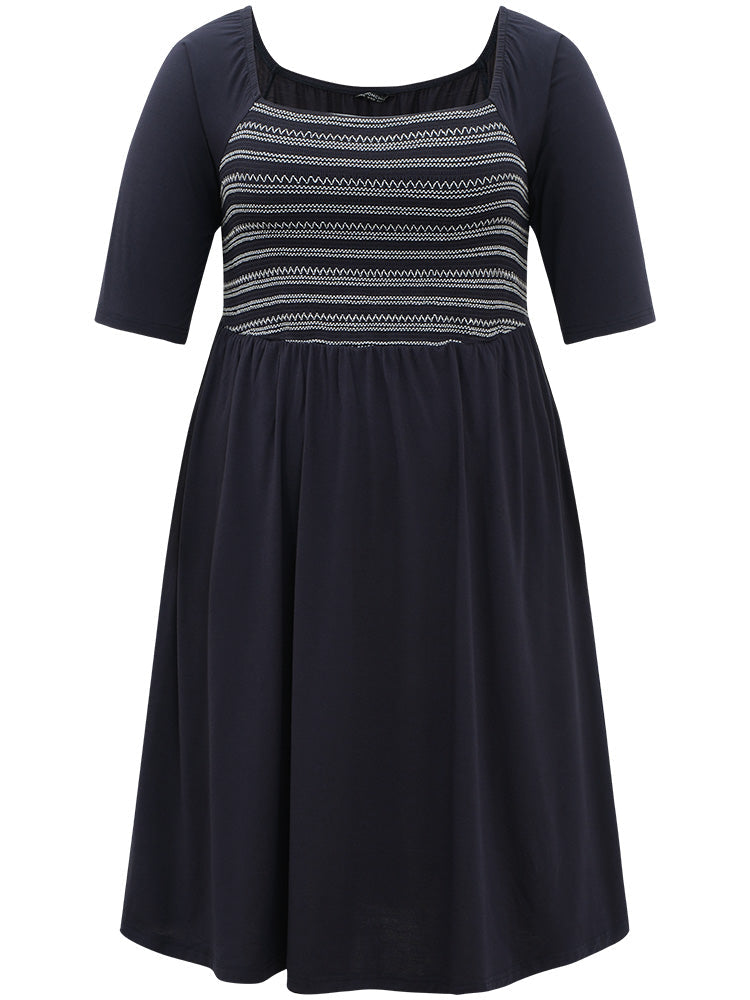 Supersoft Essentials Striped Patchwork Pocket Gathered Square Neck Dress