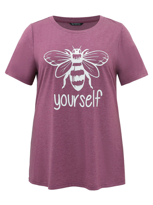 Animal & Letter Print Crew Neck T-shirt