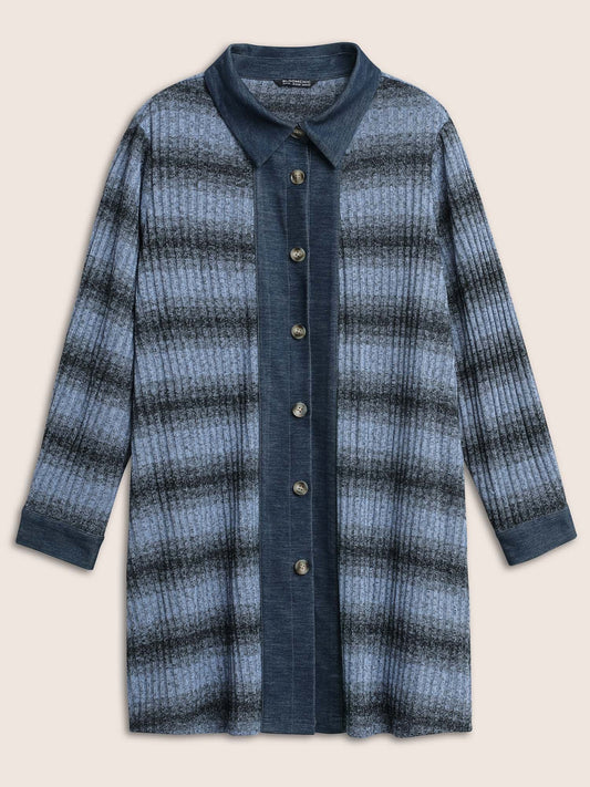 Denim Patchwork Contrast Striped Heather Jacket