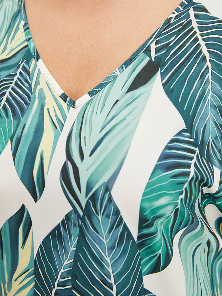 Tropical Print Batwing Sleeve Blouse
