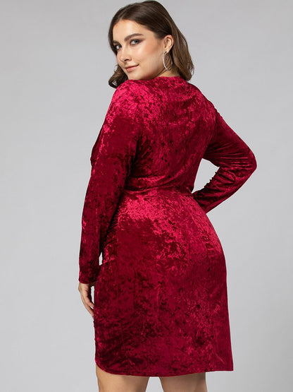 Velvet Slim Fit V-neck Dress