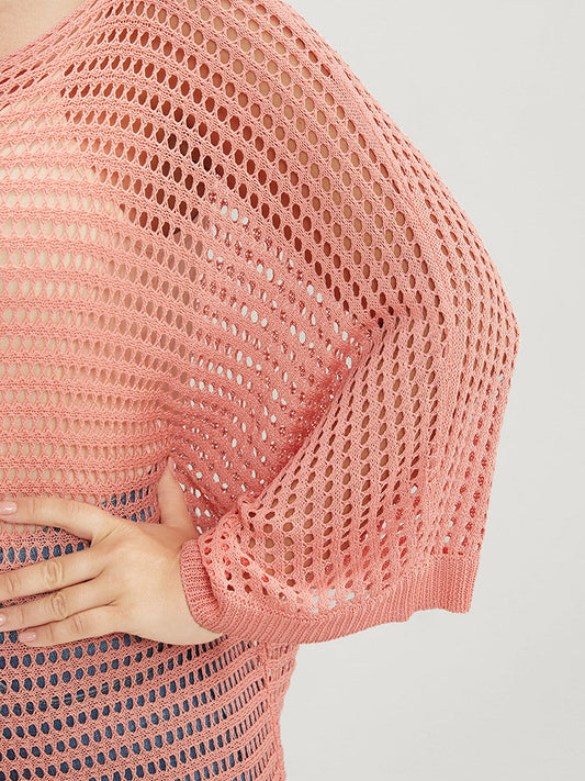 Plain Dolman Sleeve Cut Out Crew Neck Knit Top