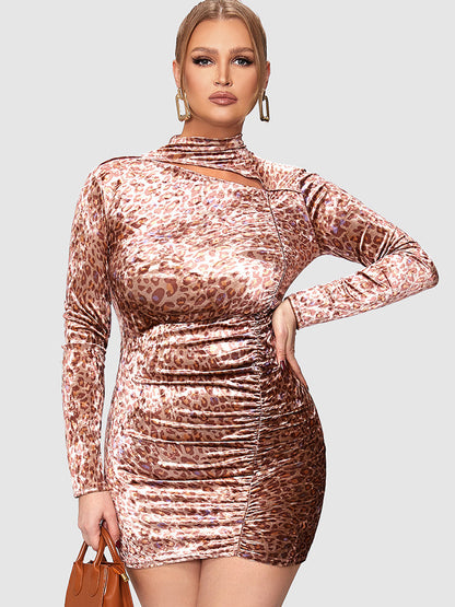 Leopard Ruched Cut Out Bodycon Dress