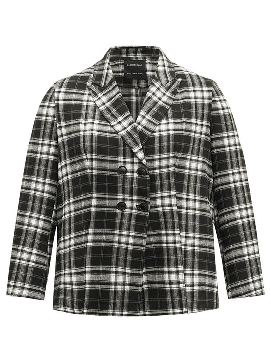 Plaid Suit Collar Button Fly Blazer
