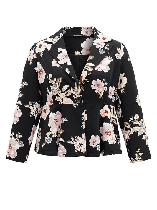 Lapel Collar Floral Button Up Blazer
