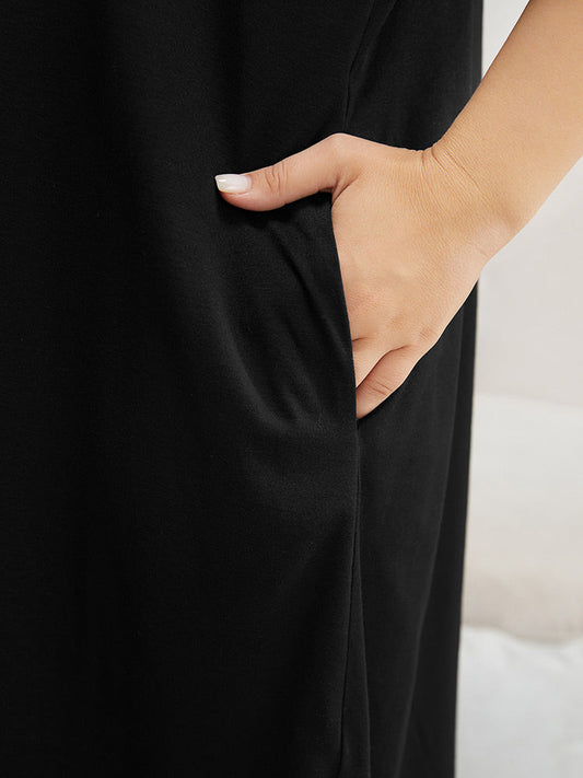 Solid Contrast Raglan Sleeve Lace Pocket Split Sleep Dress