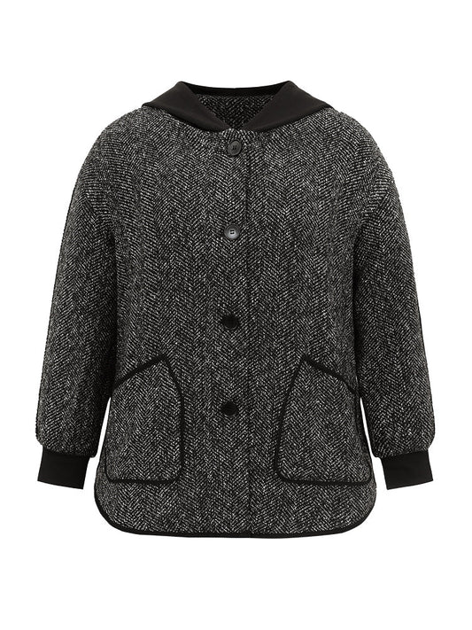 Tweed Pocket Button Through Hooded Coat