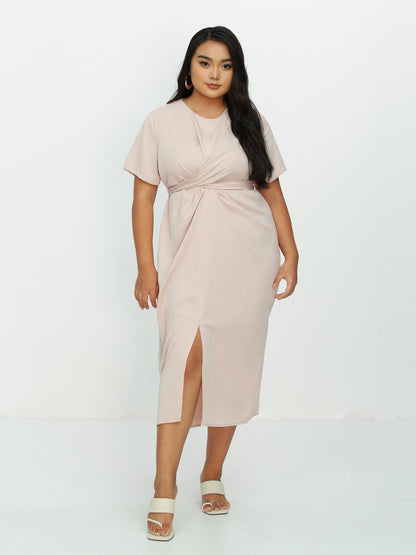 Bowknot Waist Ruched Split Hem