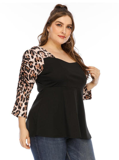 Leoprad Patchwork Square Collar T-shirt