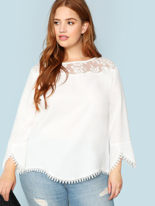 Sheer Shoulder Lace Trim Top