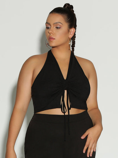 Ruched Knot Front Crop Top