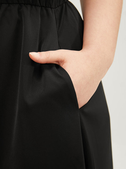 Solid Keyhole Ruffles Pocket Knotted Back Halter Dress