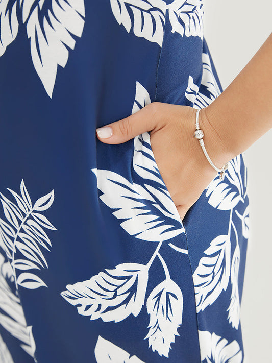 Plant Print Gathered Pocket Cami Jumpsuit