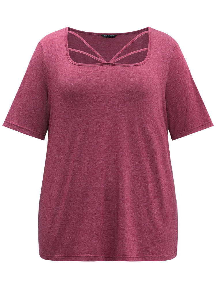 Plain Heather Crisscross Square Neck T-shirt