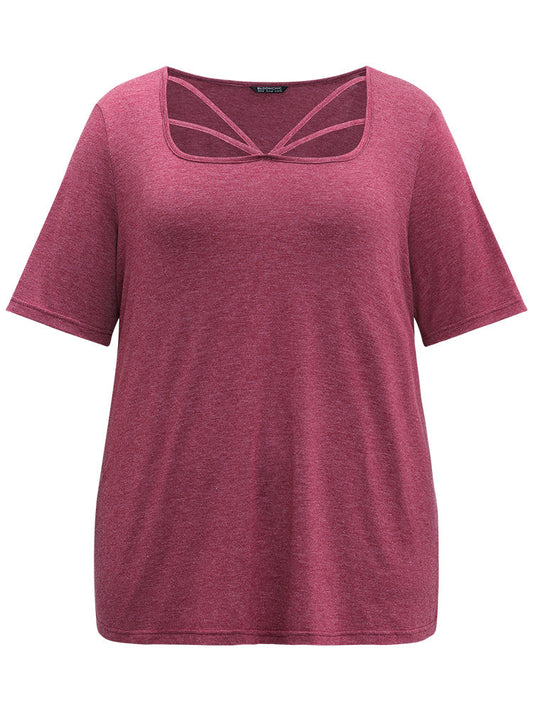 Plain Heather Crisscross Square Neck T-shirt