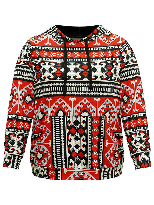 Bandana Geometric Hooded Kangaroo Pocket Sweatshirt