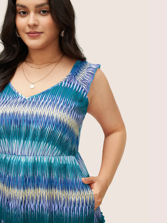 Contrast Square Neck Patchwork Frill Trim Tank Dress