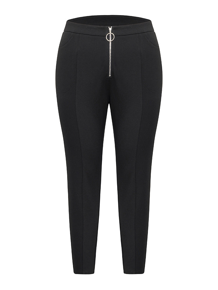 O Ring Zipper High Rise Bodycon Pants