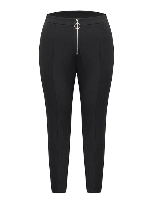 O Ring Zipper High Rise Bodycon Pants