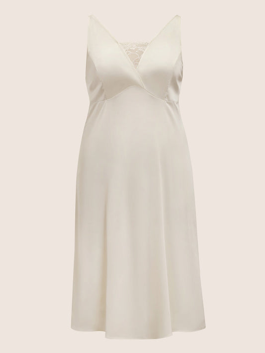 Plain Lace Patchwork Satin Sleep Dress