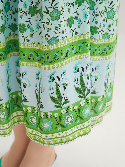 Bandana Print V Neck Pocket Belted Flutter Dress