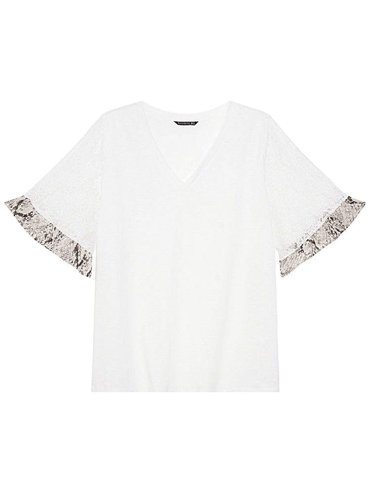 Plain Heather Mesh Lace Bell Sleeve T-shirt
